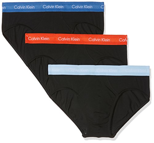 Calvin Klein Hip Brief 3pk Bóxer, Negro (Black W/Oriole/Black W/Lakefront/Bla Rgw), Small (Pack de 3) para Hombre