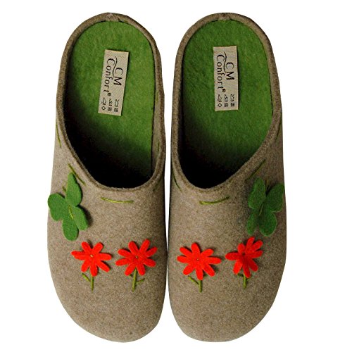 Calzamur 66800162 - Zapatillas de casa para mujer, color beige pistacho con flores y mariposas, color, talla 38 EU