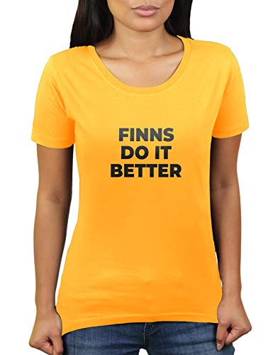 Camiseta de mujer de Finns Do It Better – Suomi – Finlandés – Finnish – Camiseta de mujer de KaterLikoli oro amarillo S