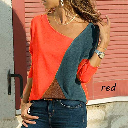 Camiseta de Mujer,Patchwork Moda Cuello Redondo Manga Larga Camiseta Mujer Top Mujer Camisas Mujer Verano Elegantes Casual Blusa Camisa T-Shirt vpass