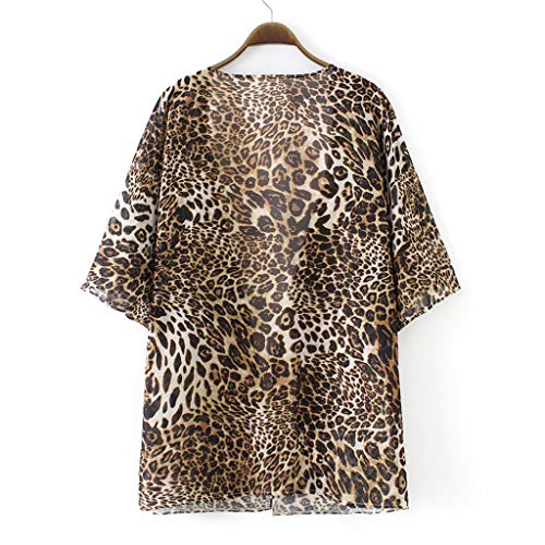 Cardigans Mujer Kimono 2019 Nuevo SHOBDW Pareos Casual Cover Up Bikini Playa de Verano Estampado de Leopardo Suelto Media Manga Chal Cardigans Mujer Tallas Grandes S-XXXL(Marrón 2,S)