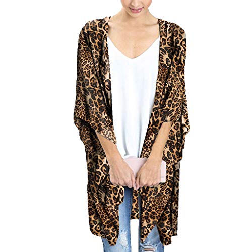 Cardigans Mujer Kimono 2019 Nuevo SHOBDW Pareos Casual Cover Up Bikini Playa de Verano Estampado de Leopardo Suelto Media Manga Chal Cardigans Mujer Tallas Grandes S-XXXL(Marrón 2,S)