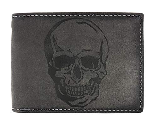 Cartera de piel auténtica con diseño de calavera con protección RFID