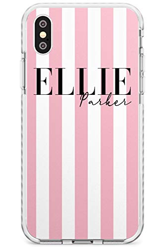 Case Warehouse Rosa Personalizado y Rayas Blancas Impact Funda para iPhone XS MAX TPU Protector Ligero Phone Protectora con Femenina Rayas Nombre Único Moda