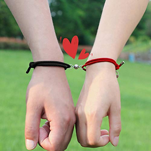 CASSIECA 4Pcs Pulsera Magnética Atracción Mutua Pulsera Roja Amuleto del Parejas Pulsera Cordón Unisex Pulsera Ajustable para Mujeres Hombres Tibetano Pulsera Amistad