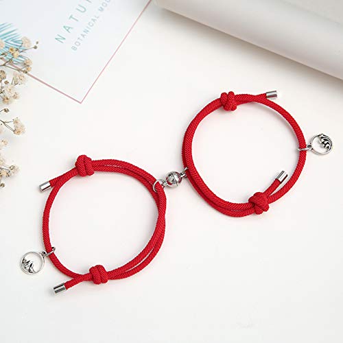 CASSIECA 4Pcs Pulsera Magnética Atracción Mutua Pulsera Roja Amuleto del Parejas Pulsera Cordón Unisex Pulsera Ajustable para Mujeres Hombres Tibetano Pulsera Amistad