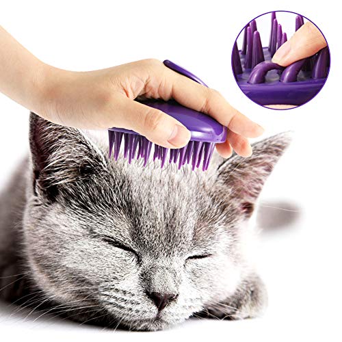 CeleMoon - Cepillo para Gatos, púas de Silicona Suave, Lavable, para masajear y Limpiar a tu Gato, Seguro y sin arañazos, Color Morado