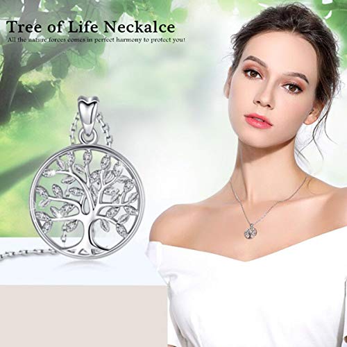 CELESTIA Mujeres Collares Árbol de la Vida de Plata de Ley 925, Árbol de Familia Colgante y Cadena 46CM, Joyería Fina Inspirado en la Naturaleza, Amistad Parentesco Regalos para Señoras y Niñas