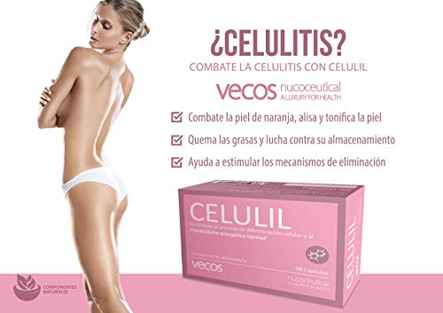 Celulil Vecos para combatir la celulitis y la piel naranja - Anticelulítico y reductor intensivo que alisa y tonifica la piel – 100% natural – 90 cápsulas