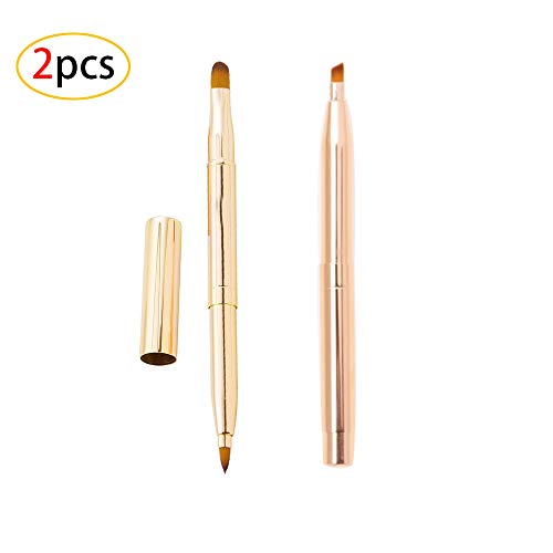 Cepillo de Labios,Pincel Delineador de Ojos,Cepillo de Labios de Doble Cabezal Portátil/Corrector de Doble Uso Pincel de Maquillaje,Cepillo de Cejas,Un Set de 2 Pinceles de Maquillaje,Dorado.