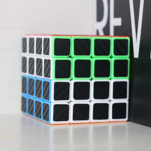 cfmour Speed Cube 4x4x4,Smooth Magic Carbon Fiber Sticker Rube Speed Cubes,Enhanced Version,Black