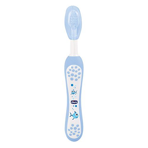 Chicco - Set dental Cepillo de dientes + Pasta Fresa con flúor 12+ m + Neceser Semi rígido, color Azul