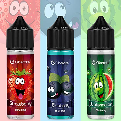 Ciberate 50mlx3 Vaper Liquido Premium Ecig Vape Juice E Liquido E Juice Sabores jugosos 70/30 Eliquid Sandía Fresa Arándano para E Cig Cigarrillo Electrónico Vape Pen Box Mod Starter Kit Sin Nicotina