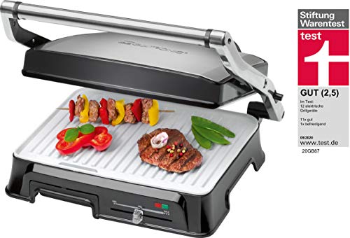 Clatronic KG 3571 Grill de asar con tapa basculante, 2000 W, cerámica, Plateado