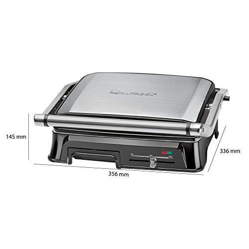 Clatronic KG 3571 Grill de asar con tapa basculante, 2000 W, cerámica, Plateado