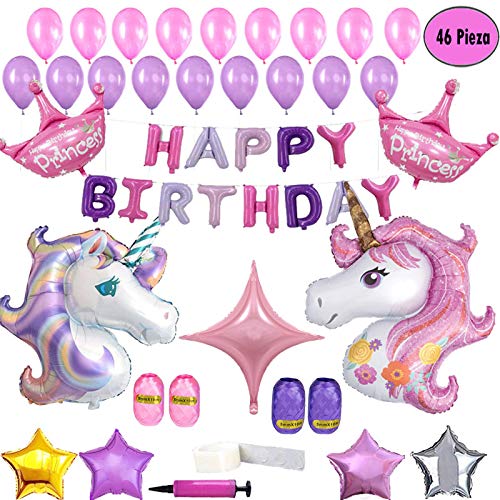 Clerfy Acc 46 Suministros de Cumpleaños Decoraciones de Fiesta Unicornio Globos