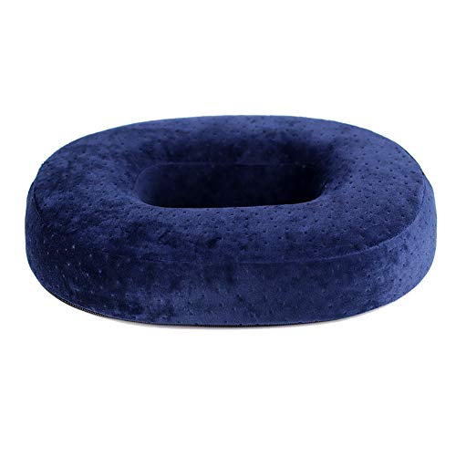 Cojín de espuma viscoelástica para asiento de donut reduce la presión, ideal para personas con hemorroides y pilas, dolor de coxis, postnataly postcirugía, alivio del dolor y cómodo, color azul marino