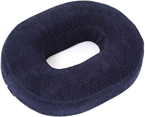 Cojín de espuma viscoelástica para asiento de donut reduce la presión, ideal para personas con hemorroides y pilas, dolor de coxis, postnataly postcirugía, alivio del dolor y cómodo, color azul marino