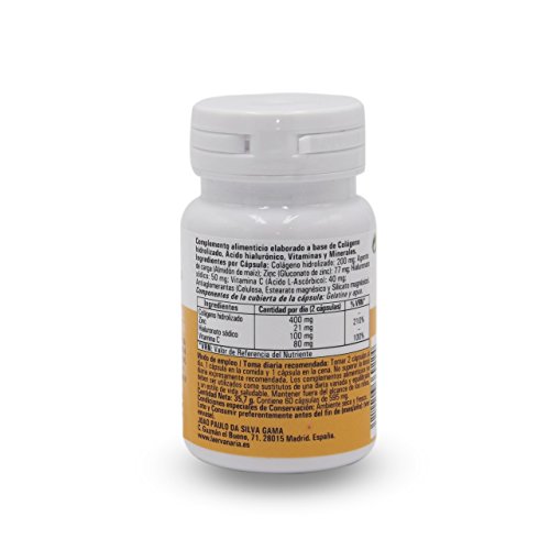 Colágeno Hidrolizado Ácido Hialurónico, Zinc Vitamina C .60 Cáp. Mejora Elasticidad Y Salud de Cartílagos, Articulaciones, Tendones y Huesos. AntiEdad de la piel y Antioxidante Contra las arrugas.