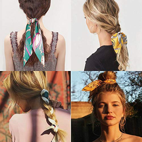 Coleteros para el pelo, pañuelos de satén, efecto seda, cintas para el pelo, elásticas, de estilo vintage, pañuelo anudado con goma elástica para coleta, ideal para mujeres y niñas, 7 unidades