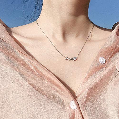 Collar Cold Wind Silver Color Fish Bone Clavícula Cadena Simple Estudiante Colgante Love Her Best Gift