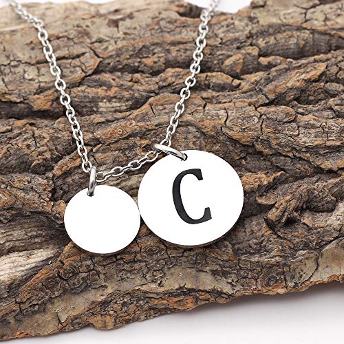 Collar inicial A-Z con 26 letras y nombre de letra incentivar la inspiración, collar de plata de dos caras para mujeres, hombres, niños, regalo de cumpleaños (C)