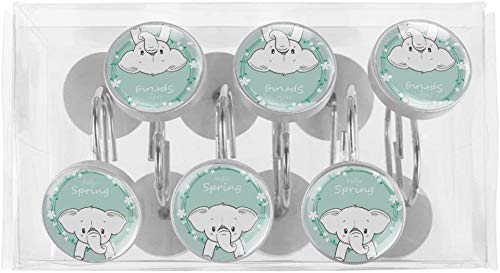 ColorMu Cute Baby Elephant-Hello Spring Cartoon Ganchos para Cortinas de Ducha, Ganchos de Ducha Resistentes al óxido Anillos para baño de visitas, baño Principal, Juego de 12