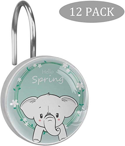 ColorMu Cute Baby Elephant-Hello Spring Cartoon Ganchos para Cortinas de Ducha, Ganchos de Ducha Resistentes al óxido Anillos para baño de visitas, baño Principal, Juego de 12