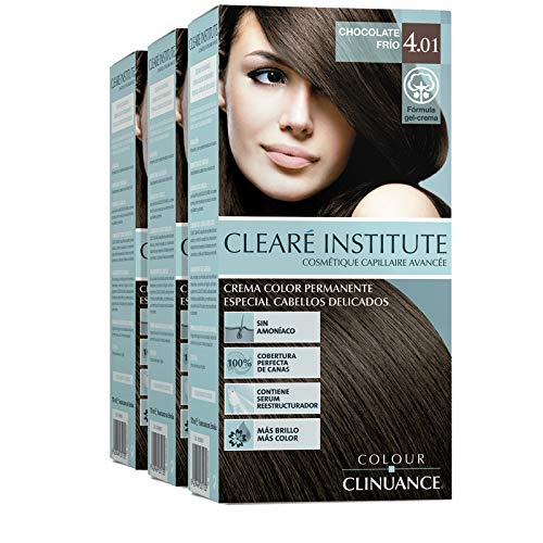 Colour Clinuance. Tinte Capilar Cabellos Delicados. 4.1 Chocolate Frío, Coloración Permanente Sin Amoniaco, Más Brillo, Color Intenso, 100% Cobertura, Testado Dermatologicamente, Pack de 3