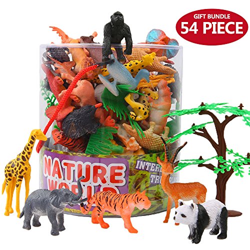 Conjunto de Juguetes Animales de Mini Selva de 54 Piezas,Favoritos de Fiesta de Animales de Mundo Zoológico para Chicos, Conjunto de Juguetes de Animales de Granja Pequeños de Bosque para los Niños