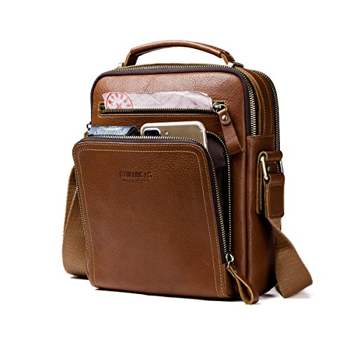 Contacts Cuero real para hombre iPad Mini Tab Messenger CrossBody bolso de mano marrón