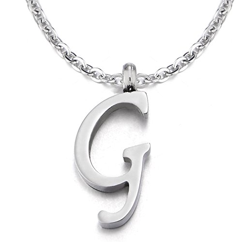 COOLSTEELANDBEYOND Nombre Inicial Letra del Alfabeto G Colgante, Collar de Mujer Hombre, Acero Inoxidable,50cm Cadena Cuerda