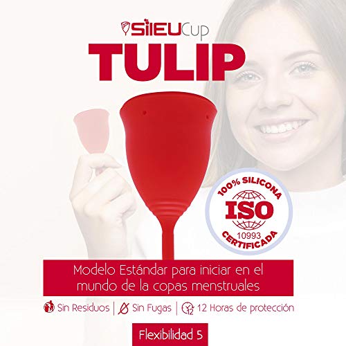 Copa Menstrual Sileu Cup Tulip - Alternativa ecológica y natural a tampones y compresas - Las mejores opiniones de nuestros clientes, recomendada por ginecólogos - Talla L, Rojo