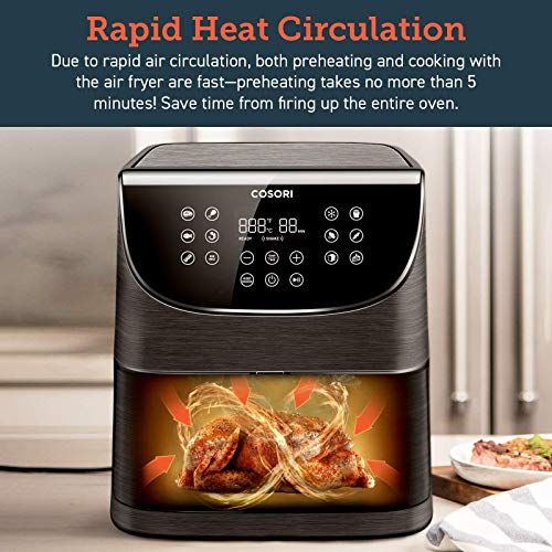 COSORI Freidora sin Aceite 5,5L, Freidora Aire Caliente con 11 Programas, Air Fryer con Función Mantener Caliente, Pantalla LED Táctil, Temporizador, Sin BPA ni PFOA, 100 Recetas PDF, 1700W