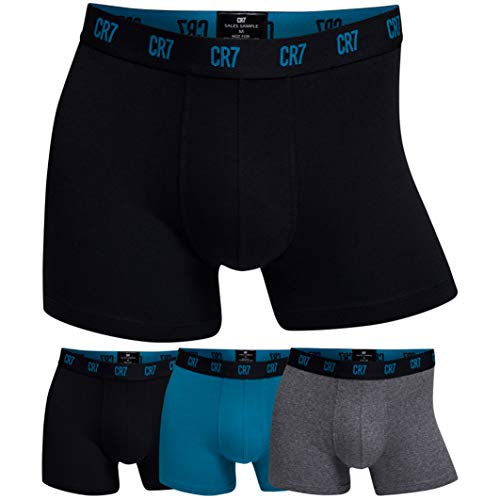 CR7 Cristiano Ronaldo - Basic - Bóxers Ajustados para Hombre - Pack de 3 - Azul/Melange/Negro - Tamaño L (CR7-8100-4900-650-L)