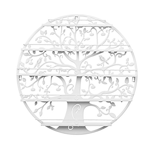 Crisnails ® Estantería de 5 Baldas Esmaltes de Uñas Rack Soporte/Organizador Art Dispaly Set, Ornate y de Pájaros Diseño de Árbol Redondo de Metal Montaje en Pared, (Blanco)