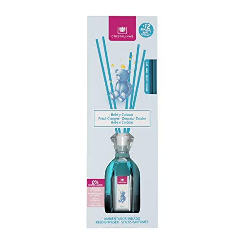 CRISTALINAS. Ambientador MIKADO Clásico. Difusor con varillas de ratán. Formula sin Alcohol. Máxima duración: más de 12 semanas. Capacidad 90ml. Disfruta de tu aroma favorito Bebé y Colonia