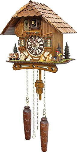 Cuckoo-Palace Reloj de Cuco alemán - Chalet romántico “Valle De Los Molinos” de la Selva Negra - con Animales Maravillosos –con Movimiento de Cuarzo 26cm de Altura