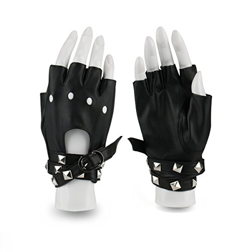 CUSFULLa Sra Guantes De Dedos Fingerless Guantes Remache Medio Dedo de Cuero Guantes Teatral Fresco Punk Hip hop (blanco)