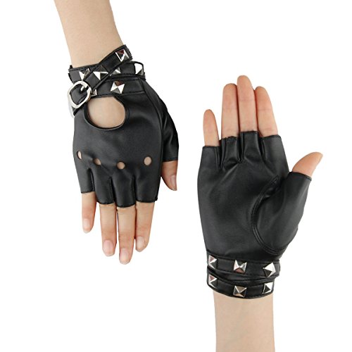 CUSFULLa Sra Guantes De Dedos Fingerless Guantes Remache Medio Dedo de Cuero Guantes Teatral Fresco Punk Hip hop (blanco)