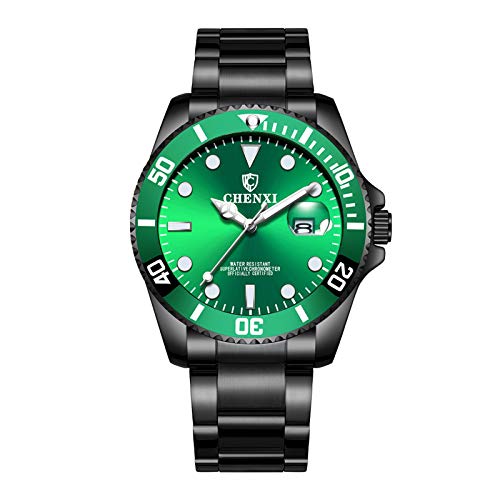 CXJC Mira los hombres en tres colores De Negro, azul y verde, el reloj mecánico de los hombres de múltiples funciones, 3ATM impermeable, correa de acero inoxidable, de alta definición Luminoso