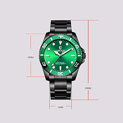 CXJC Mira los hombres en tres colores De Negro, azul y verde, el reloj mecánico de los hombres de múltiples funciones, 3ATM impermeable, correa de acero inoxidable, de alta definición Luminoso