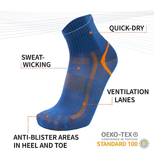 DANISH ENDURANCE Calcetines Deportivos Quarter Pro 3 Pares (Azul/Naranja, EU 39-42)