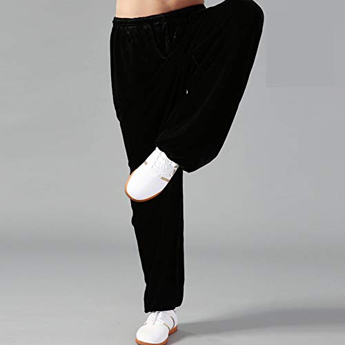 DAZISEN Pantalones De Entrenamiento De Artes Marciales - Unisex Tai Chi Invierno Más Grueso Suelta Transpirable Qi Gong Shaolin Kung Fu Wing Chun Pantalones, Negro, EU 2XL=Tag 3XL