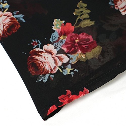 DEELIN Summer Women Floral Printed Chiffon Kimono Cardigan Shawl Blouse Tops Cover Up (XL, Negro)