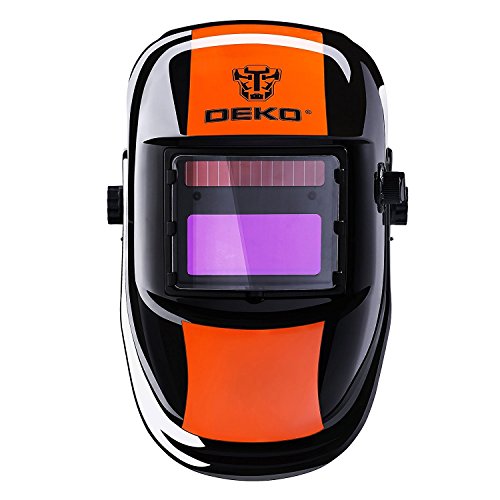 DEKO Casco de Soldadura Solar Powered Auto Oscurecimiento Capucha con Rango de Sombra Ajustable 4/9-13 para Mig Tig Soldadora de Arco Naranja Negro