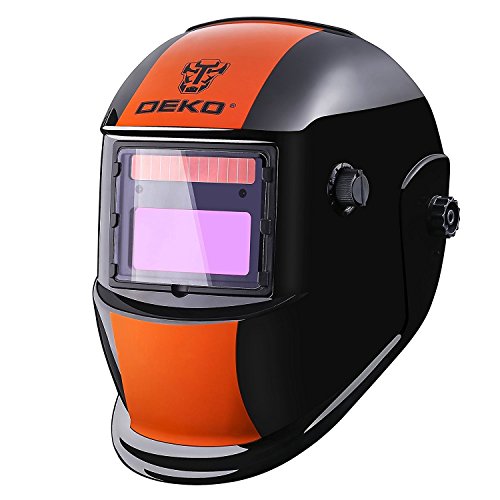 DEKO Casco de Soldadura Solar Powered Auto Oscurecimiento Capucha con Rango de Sombra Ajustable 4/9-13 para Mig Tig Soldadora de Arco Naranja Negro