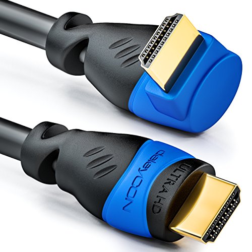 deleyCON 1,5m Cable HDMI Ángulo de 90° - Compatible con HDMI 2.0/1.4 - UHD 4K HDR 3D 1080p 2160p ARC - de Alta Velocidad con Ethernet - Negro