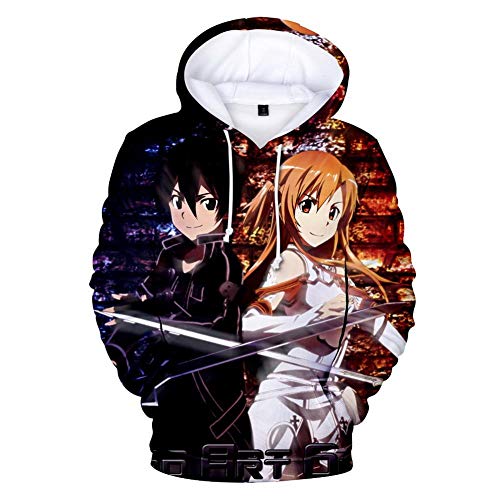 Desconocido Sword Art Online Impreso Sudadera con Capucha Suelta Chaqueta con Capucha para Hombre Negro 4XL