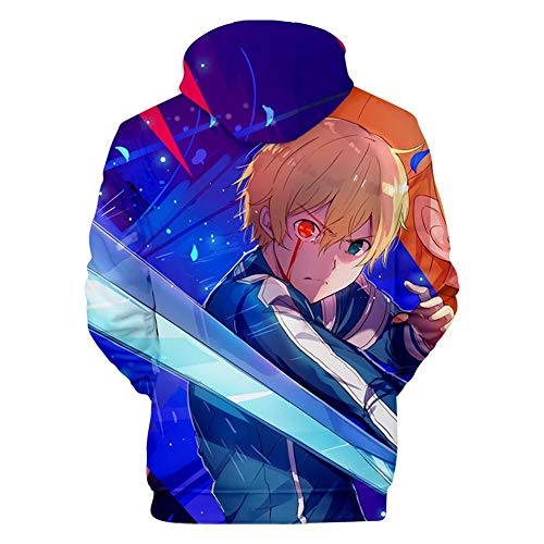 Desconocido Unisex Sword Art Online Sudadera con Estampado 3D Deportes con Capucha Chaqueta Cómoda Sudadera con Capucha Azul M